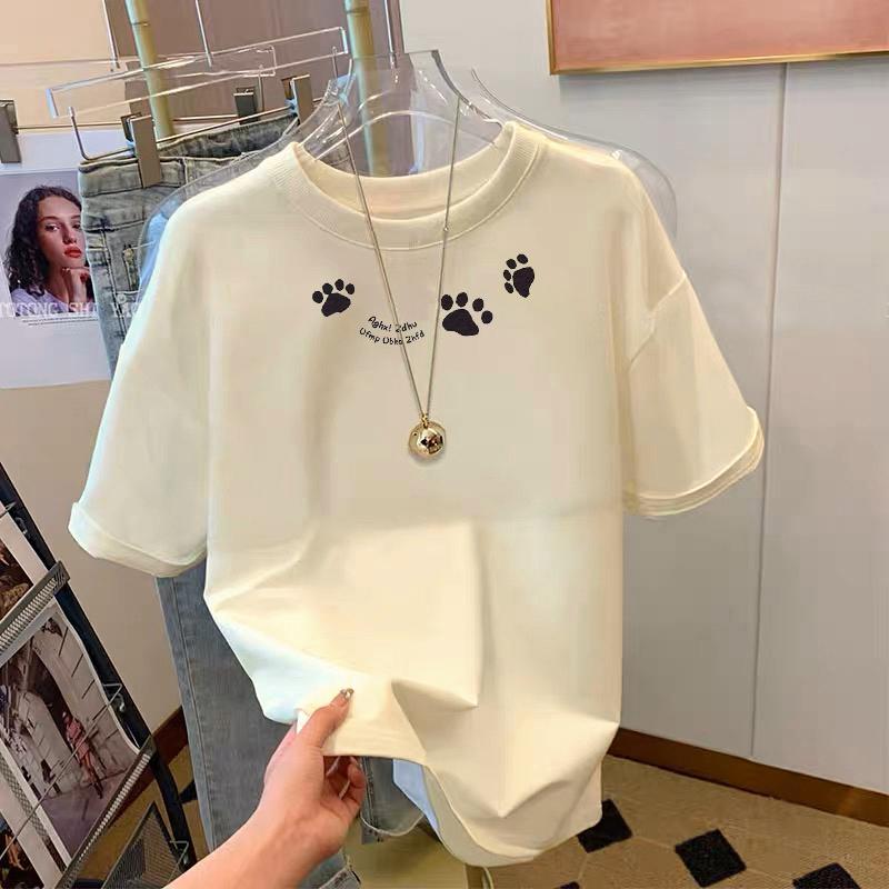 

Американская футболка из чистого хлопка абрикосового цвета с коротким рукавом, женская, лето 2025, новая европейская свободная футболка, инс S