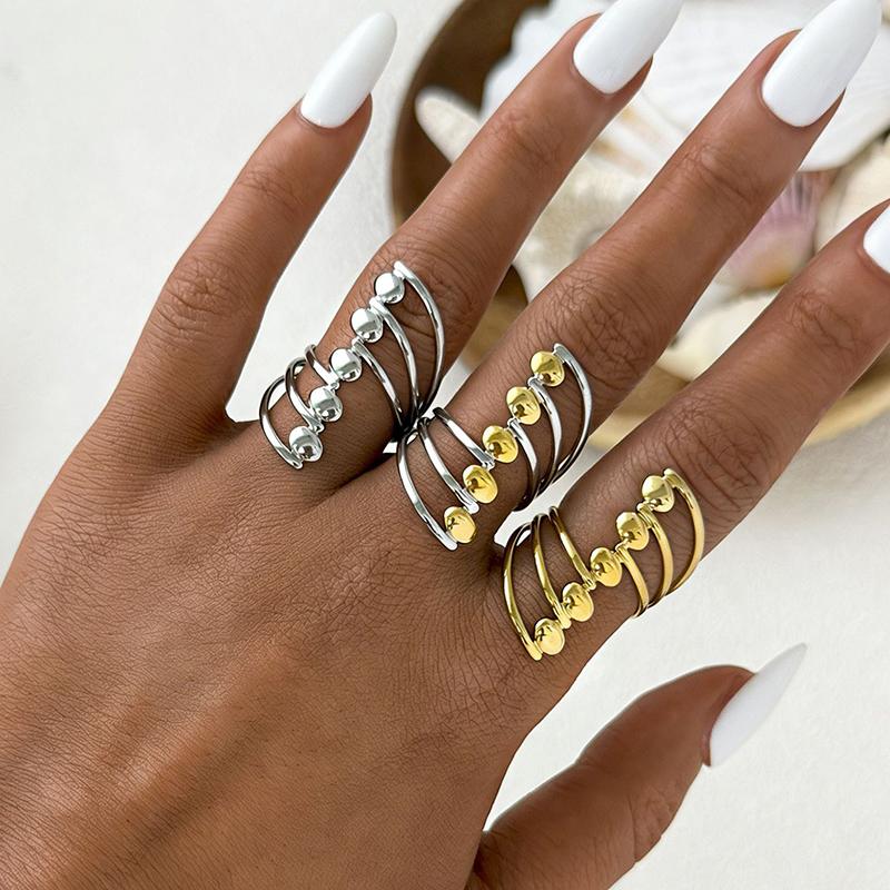 Stainless Steel Geometric Multi-Layer Line Rings for Women Men Personality Hollow Wide Opening Rings Banquet Jewelry Accessories