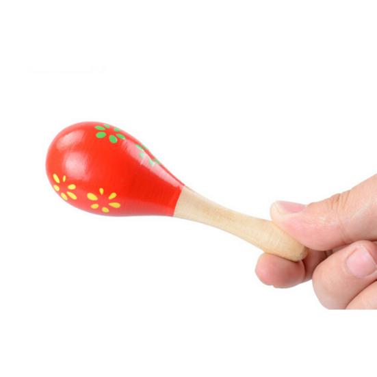 Wooden Colorful Sand Hammer Hand Rings Maraca Educational Children Baby Toy