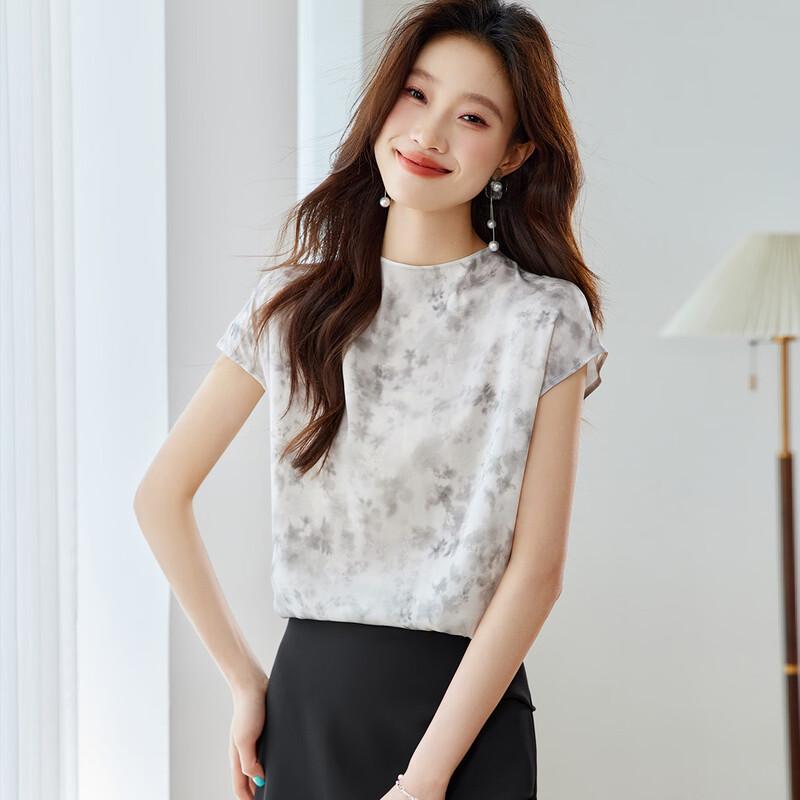 Srcr 19 Momme Stretch Silk Aurora Print Short Sleeve T-shirt L