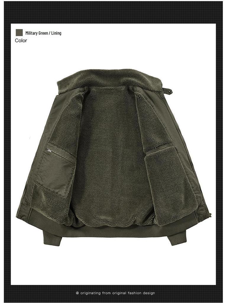 Men's Winter Plus Velvet Pilot Jacket Coat - Thickened Large Size Workwear Lapel Cotton Jacket