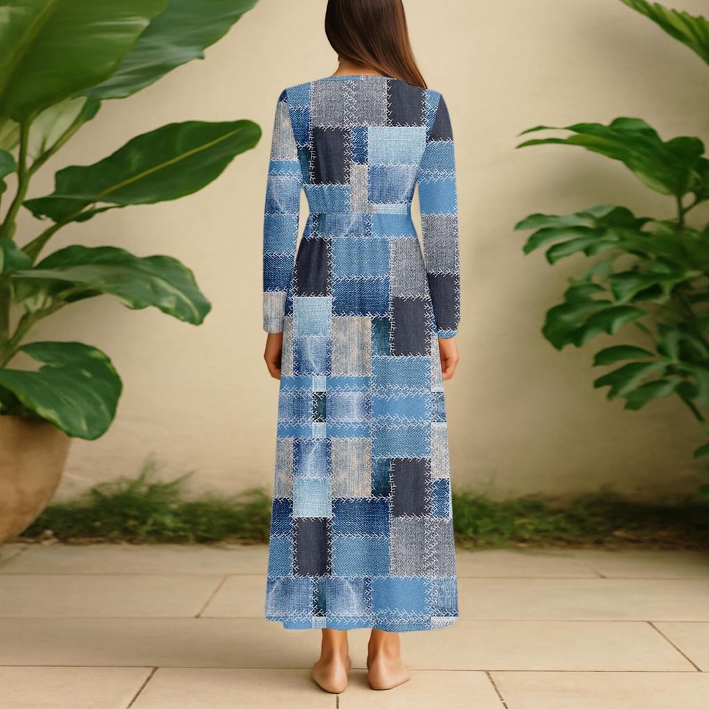 Dress For Women Long Boho Beach Dress Elegant Maxi Dress V-Neck Long Sleeve Dress With Pockets