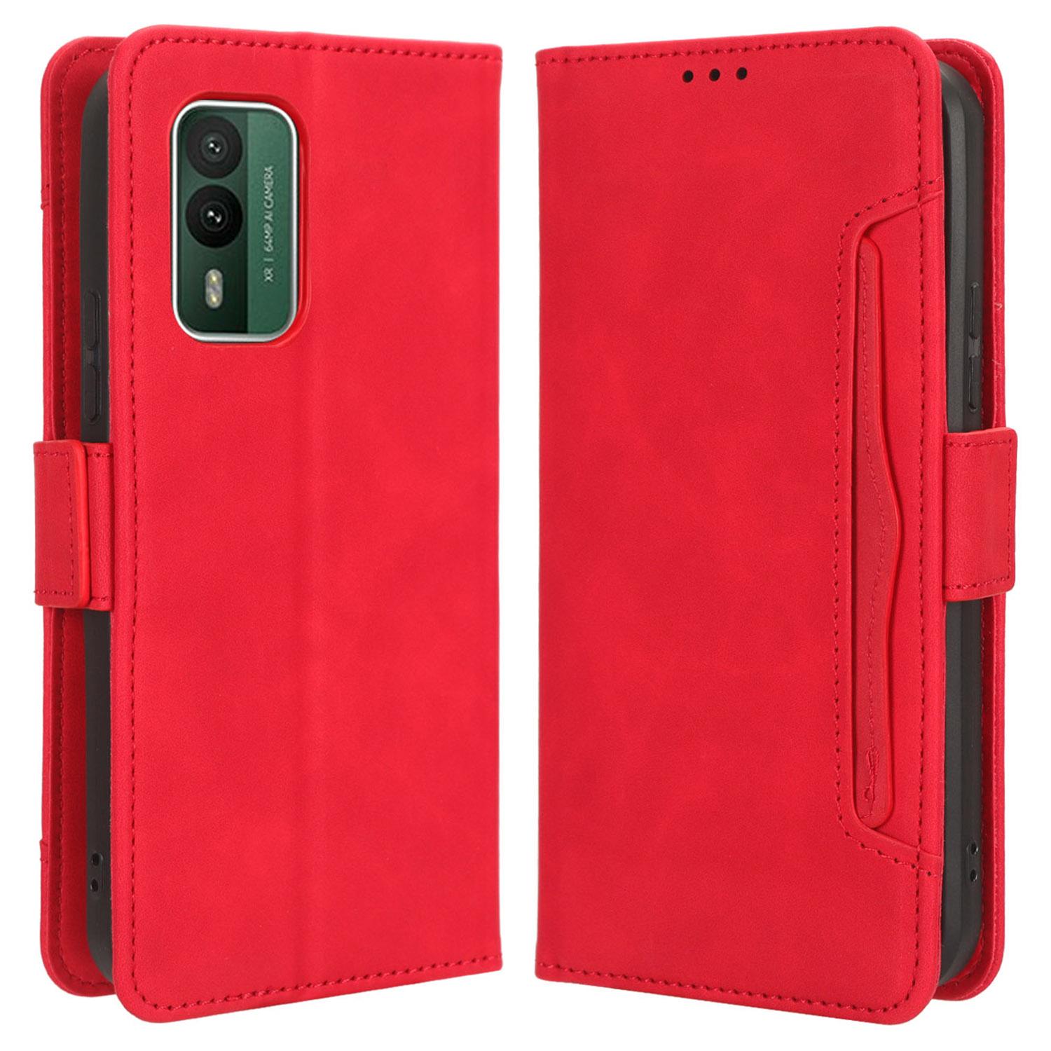 

For Nokia XR21 Multiple Card Slots Phone Cover PU Leather Anti-drop Case with Stand Wallet Red