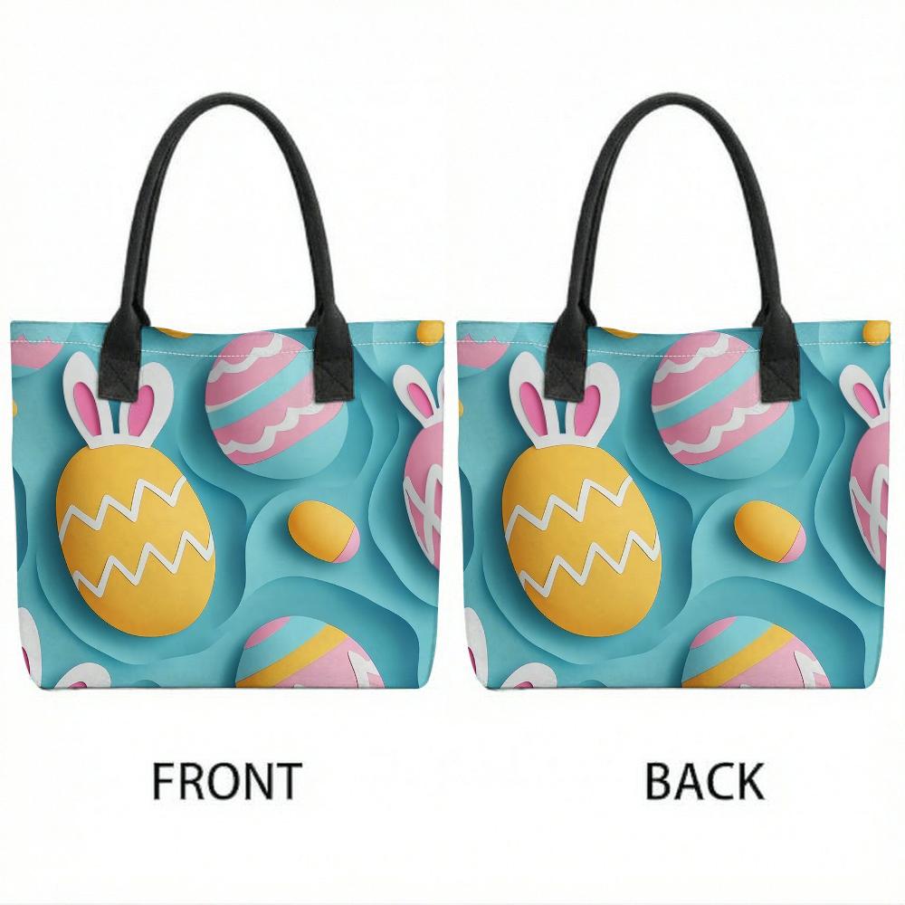 Easter Bunny Egg Printed Tote Bag Casual Large Capacity Portable Handbag for Daily Use