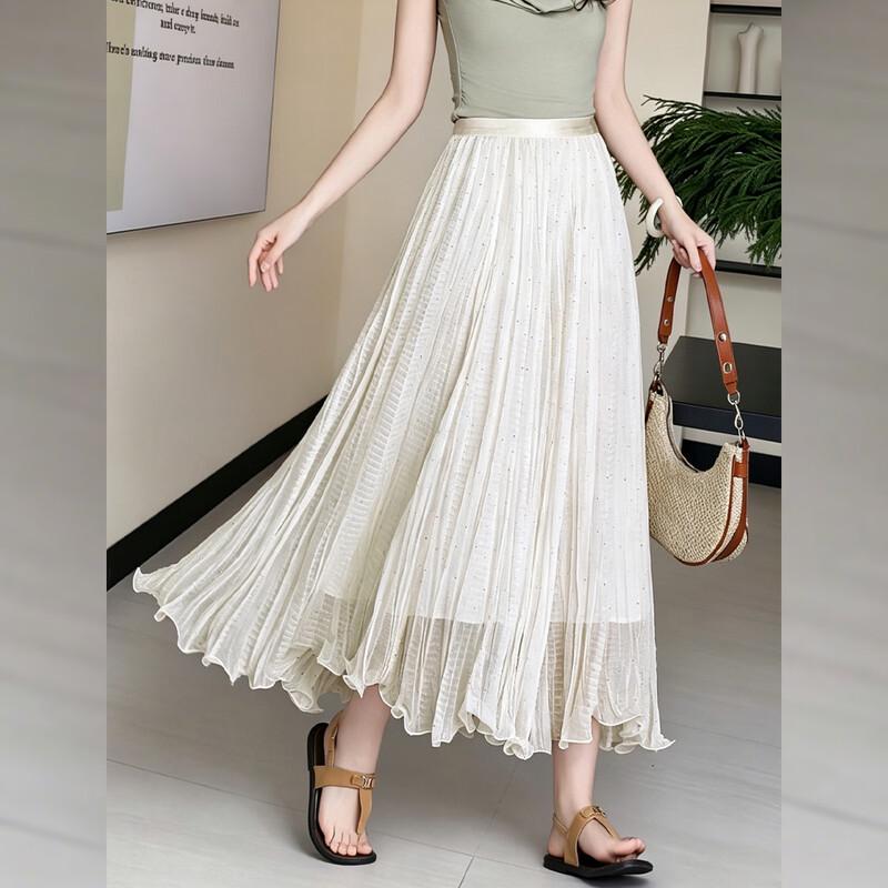 Bailuyu High-Waist Shimmer Pleated Irregular Long Skirt M бежевый