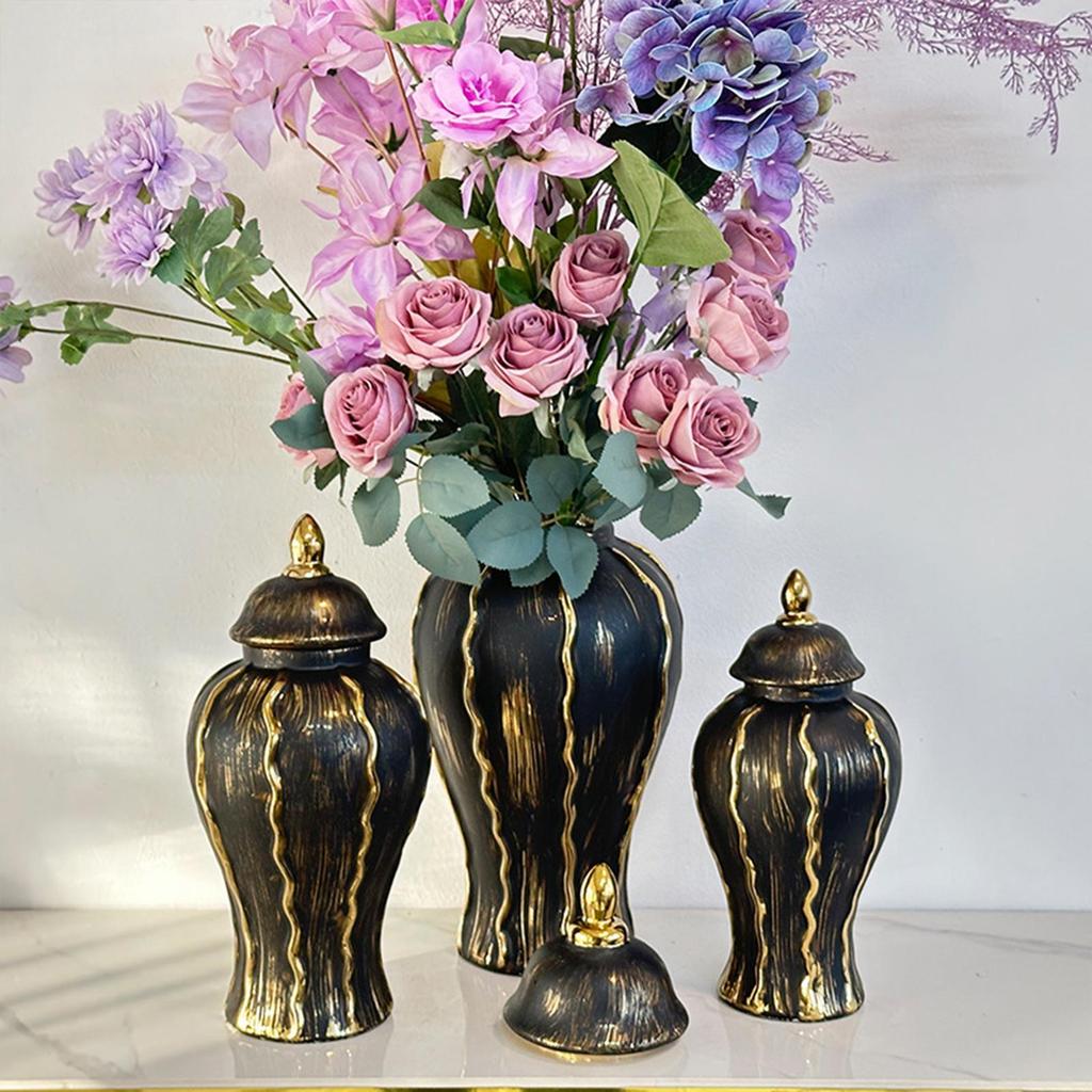 Ceramic Flower Vase with Lid for Display and Storage in Living Room or Office