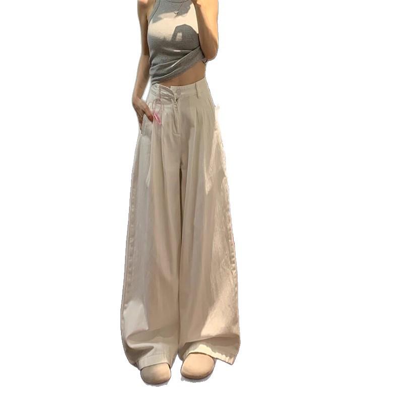 High-Waisted White Wide-Leg Pants - Plus Size, Slimming, Pear-Shaped Fit, Casual Autumn 2025