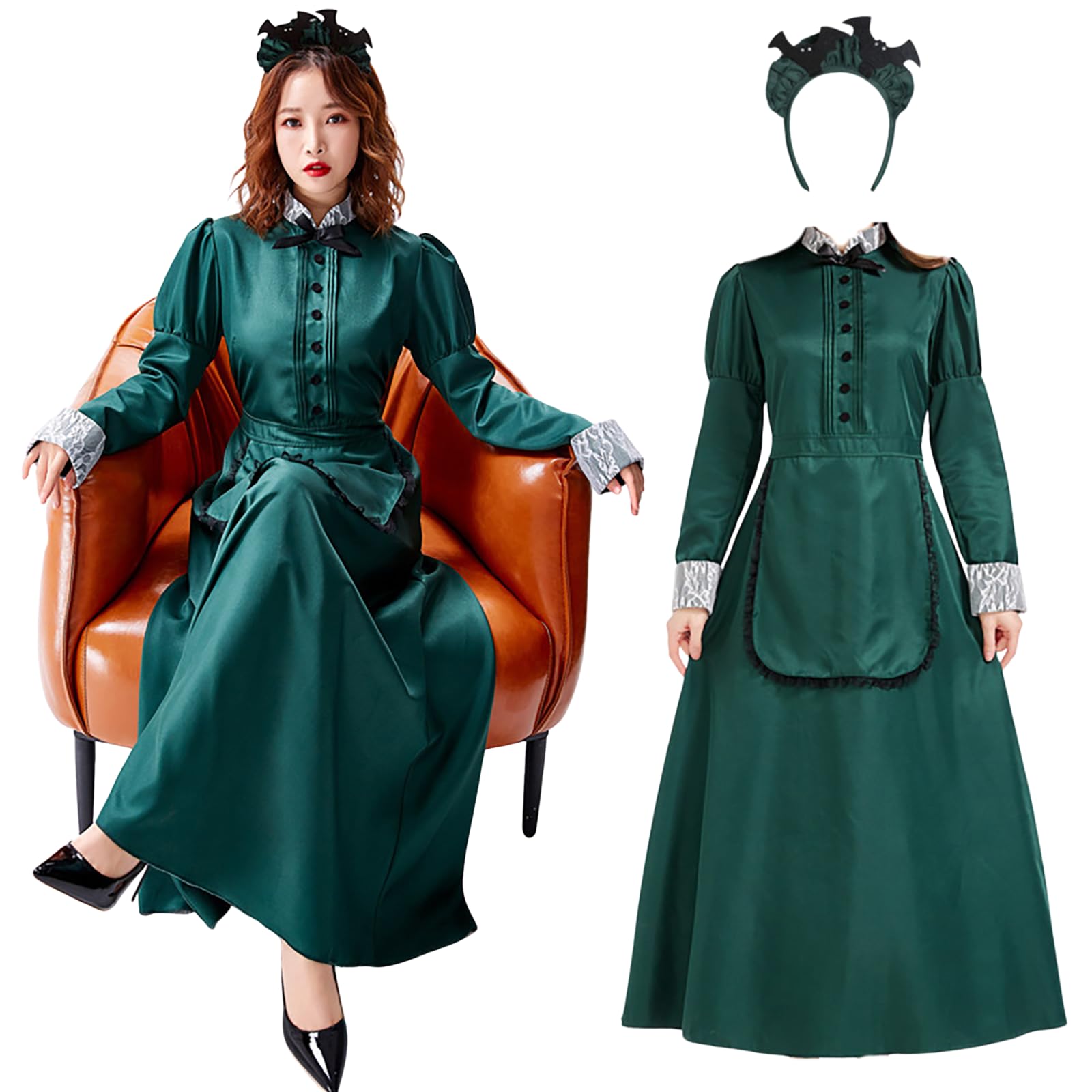 

Milky Time Halloween Cosplay Western-Style Maid Outfit, Women s, Green, Long (Size M, Adult)