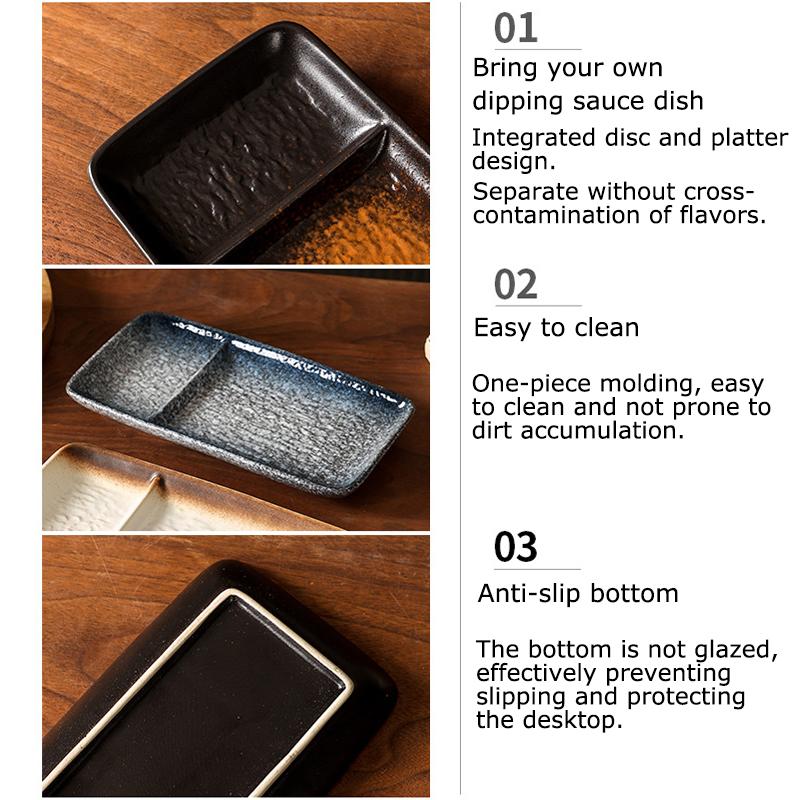 1PC Japanese Style Exquisite Plate Modern Sushi Tray Practical Ceramic Multi Compartment Plate