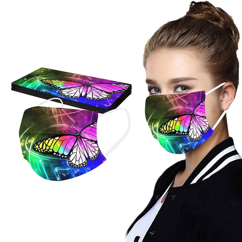 10PC Adult'S Butterfly Printed Mask Disposable Protective Face 
