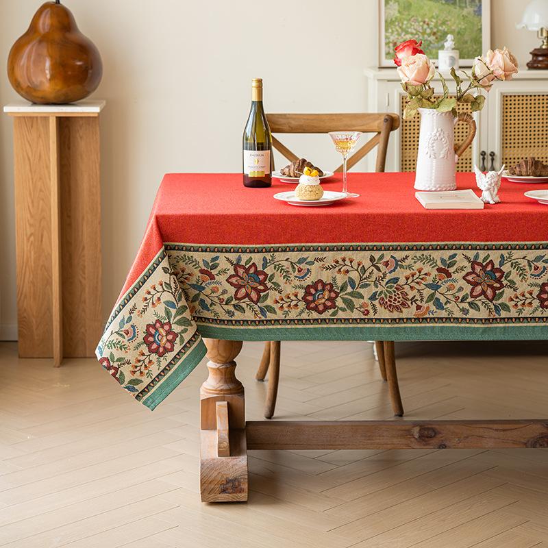 Atmospheric Dining Table Tablecloth Retro Pastoral Cover Cloth Light Luxury High-End Rectangular Fabric Coffee Table Tablecloth