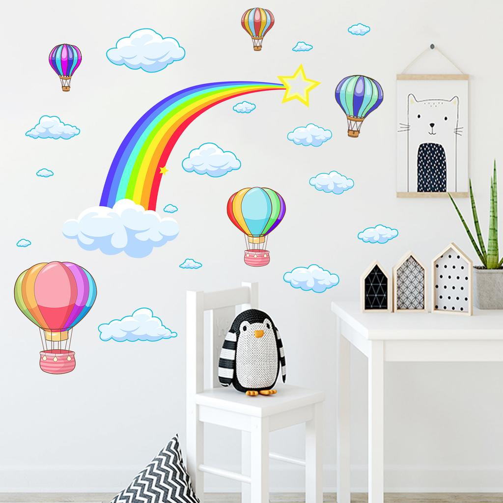 Rainbow Cloud Hot Air Balloon Wall Sticker Creative Decal for Living Room Bedroom Nursery Kids Room Wall Decor