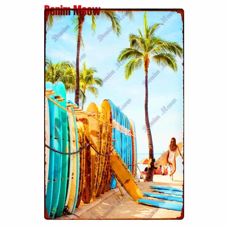 Beach Metal Tin Sign, Vintage Summer Beach Plates, Relax Wall Sign, Pool Tiki Bar Pub Seaside Ocean, Happy Place, Decor WY161
