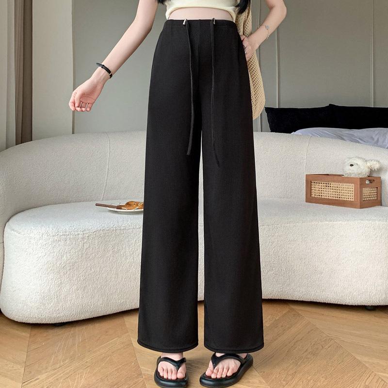 2026 Spring/Summer Maternity Wide-Leg Drawstring Pants: Slimming, Ribbed Ice Silk, Adjustable, Versatile Outerwear XL