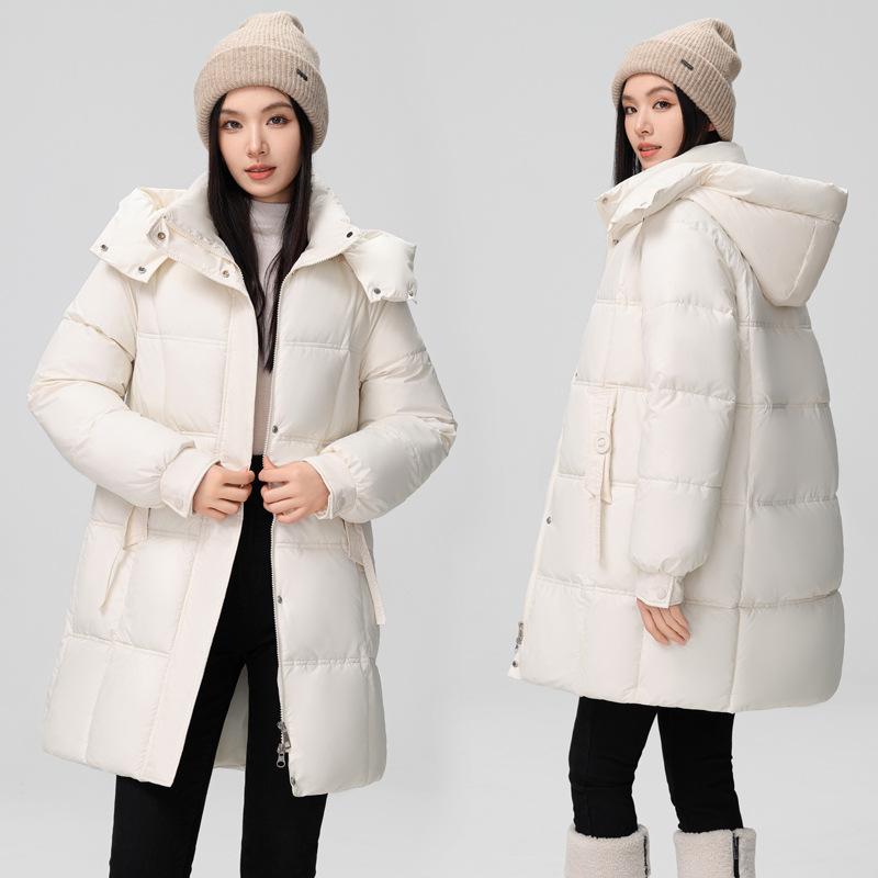 Cangzhou down cotton clothes women's hooded thickened streamers long down cotton clothes big quilt over the knee casual women's cotton jacket