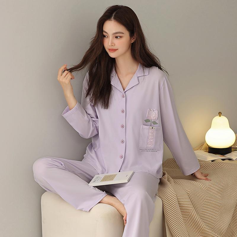 [Hyaluronic Acid] High-end Autumn Pajamas Women's Long-sleeved Modal Cotton Cardigan Silky Women's Loungewear Set