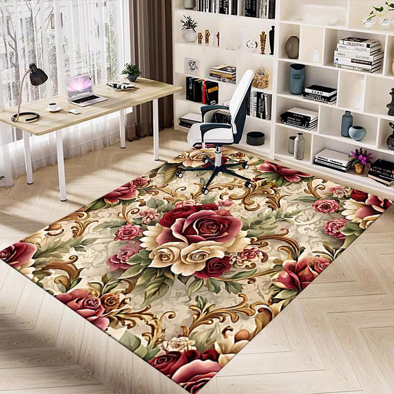 1PC Floral Pattern Roses Non-Slip Floor Carpet Compatible for Office&Living Room&Bedroom&Dining room - Flat-Weave Machine-Washable Rectangular-W234