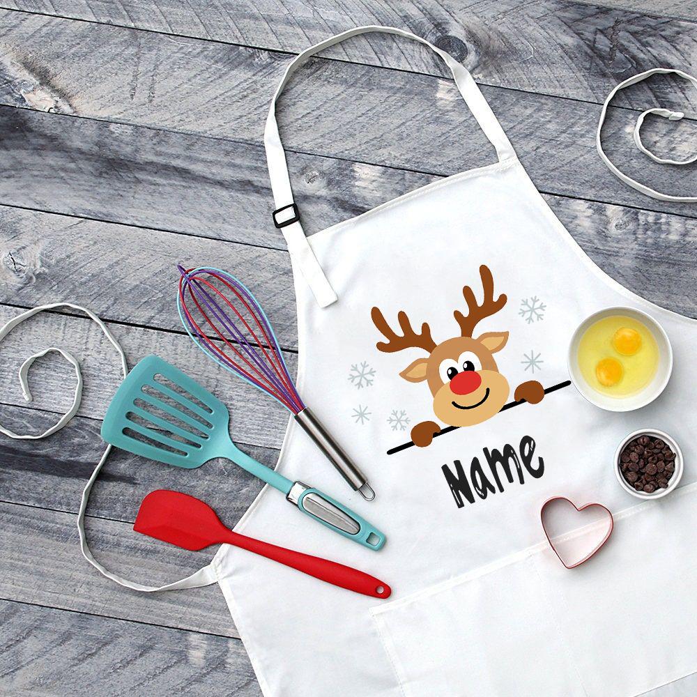 Personalised Christmas Deer Apron Holiday Baking Apron for Children Personalized Gift for Kids Childrens Custom Xmas Apron