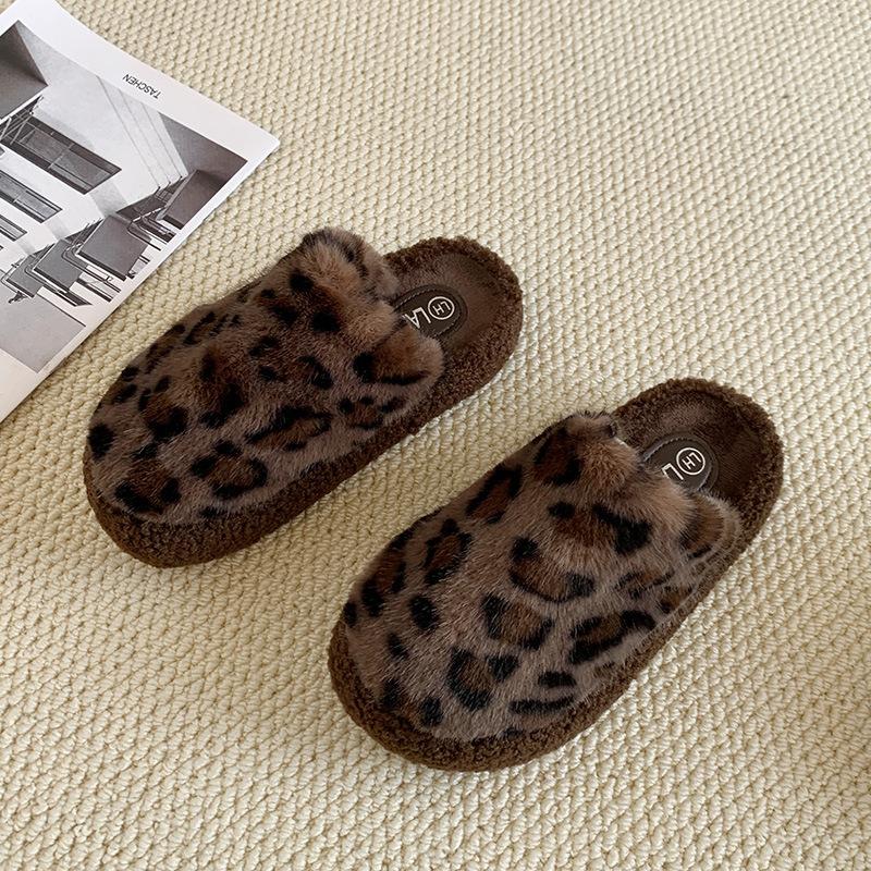 

Тапочки Mao Mao женские 2025 осень и зима новинка интернет-знаменитость супер огонь овечья шерсть ins тренд толстая подошва домашние хлопковые мопы 40 цветной печати леопарда