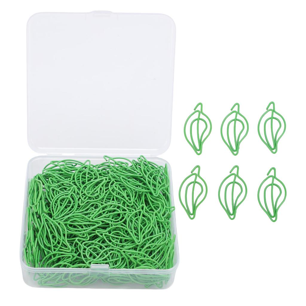 200 Pcs Leaf Shaped Paper Clips Cute Fun Bookmark Paperclip Planner Clips with Transparent Box for O