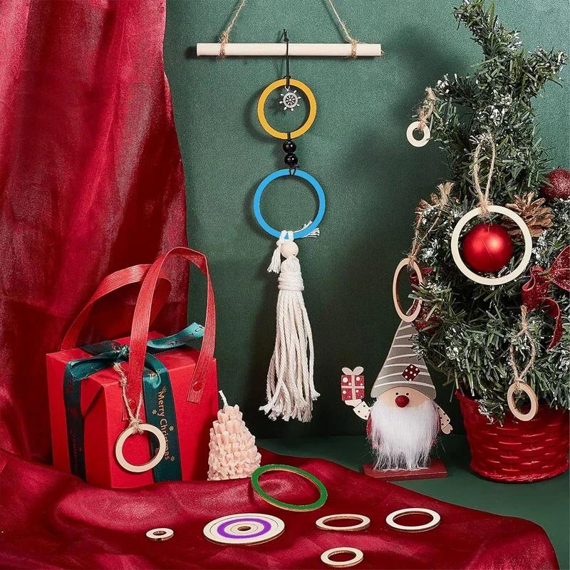 4-15cm Unbearbeitete Holzstücke Ringform Kreis Ornamente Holzringe Leere Holzscheiben zum Bemalen Weihnachtsbaum Heimdeko