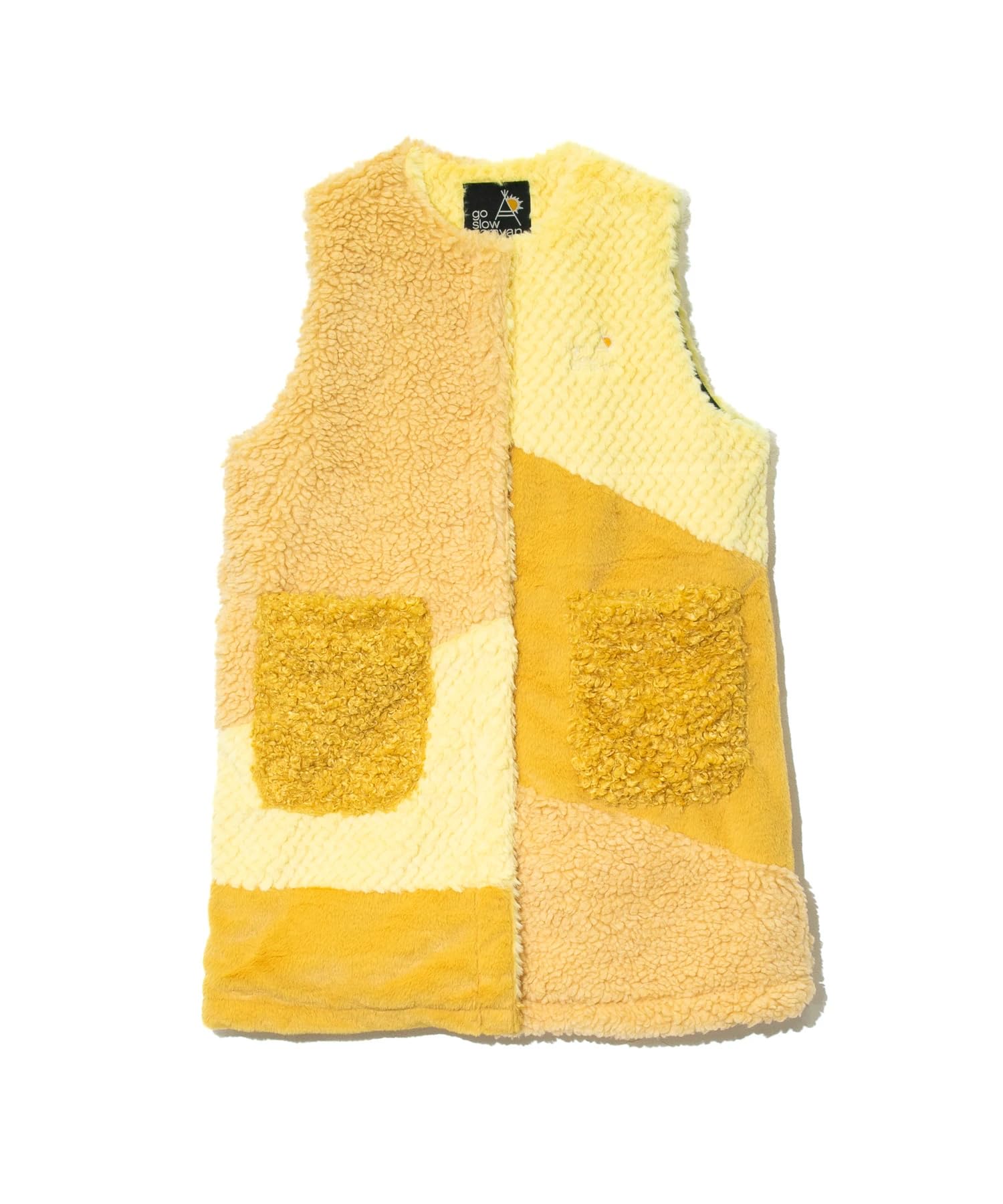 

[go slow caravan] 330216 Boa Fur Mix Patchwork Long Vest, Caravan Yellow, Free Size