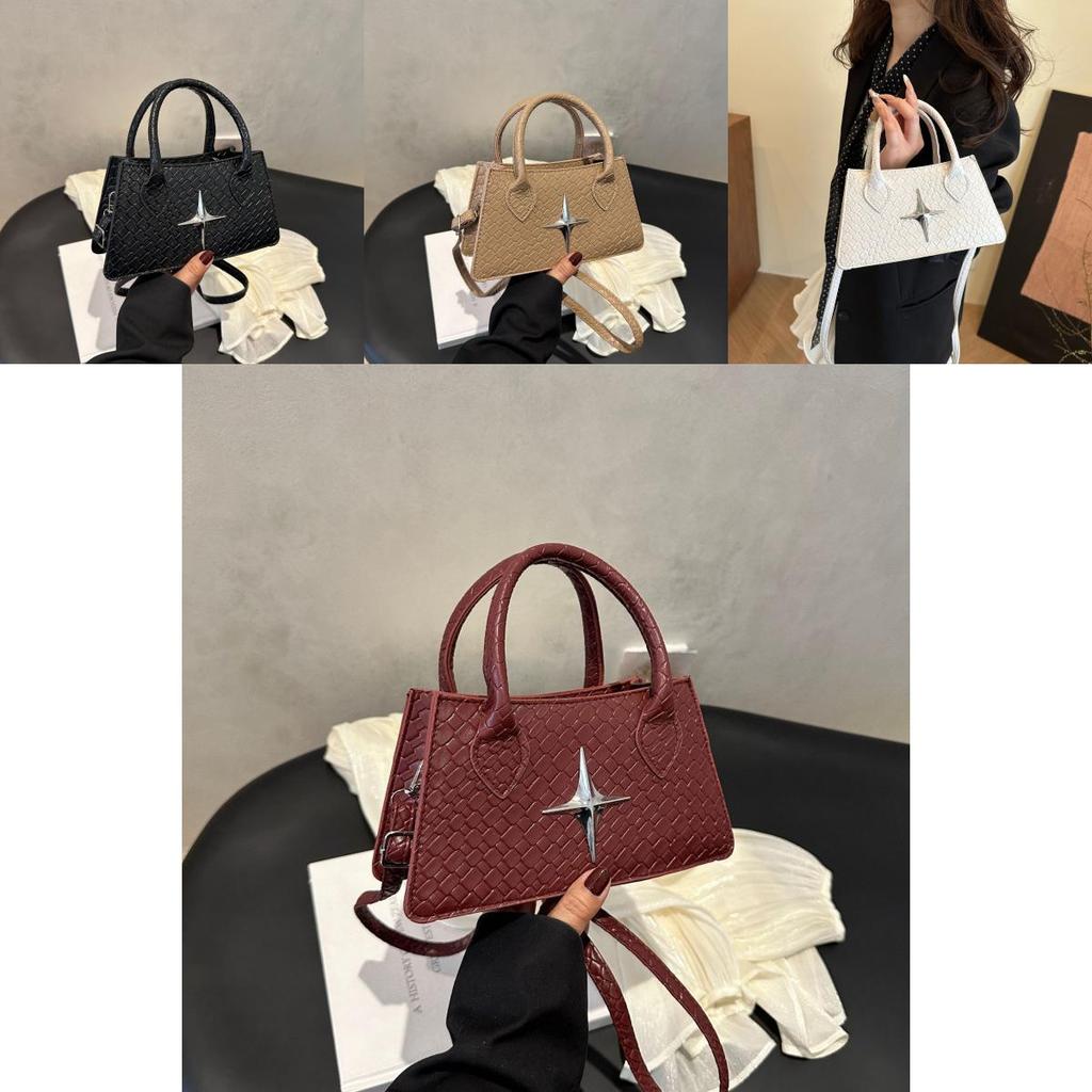 Pu Small Square Shoulder Bag For Women With Star Decoration And Woven Pattern For Daily Use