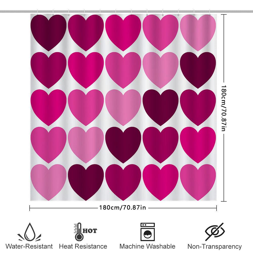 Bright Pink Deep Red Heart Shower Curtain Set for Bathroom Decor 3D Printed Fabric Waterproof Bathroom Accessories Perfect Gift