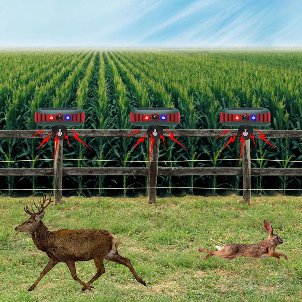 Solar Ultrasonic Animal Repellent: Infrared Sound & Light Alarm to Deter Wild Boars & Weasels