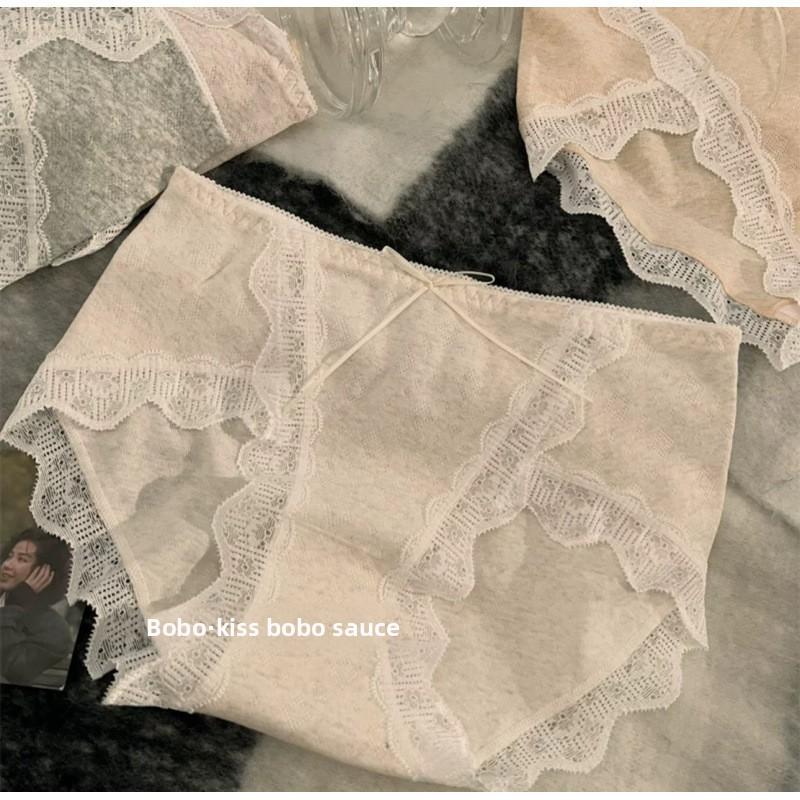 Women's Summer Pure Lace Cotton Non Trace Cotton Anti Bacterial Crotch Waist Triangle Briefs