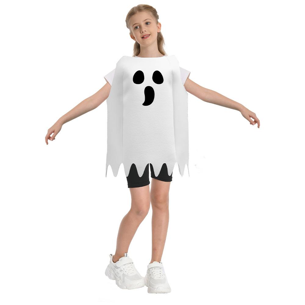 New Halloween Ghost Costume, Funny Print Cosplay Outfit, Stage Performance Dress, Unisex for Adults & Kids