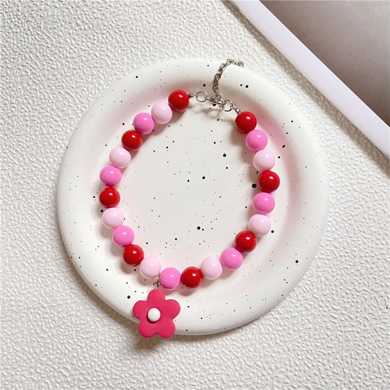 Pet Beads Chain Dog Cat Necklace Collar with Flower Pendant Adjustable Fashion Jewelry Accessories for Small Dogs Puppy