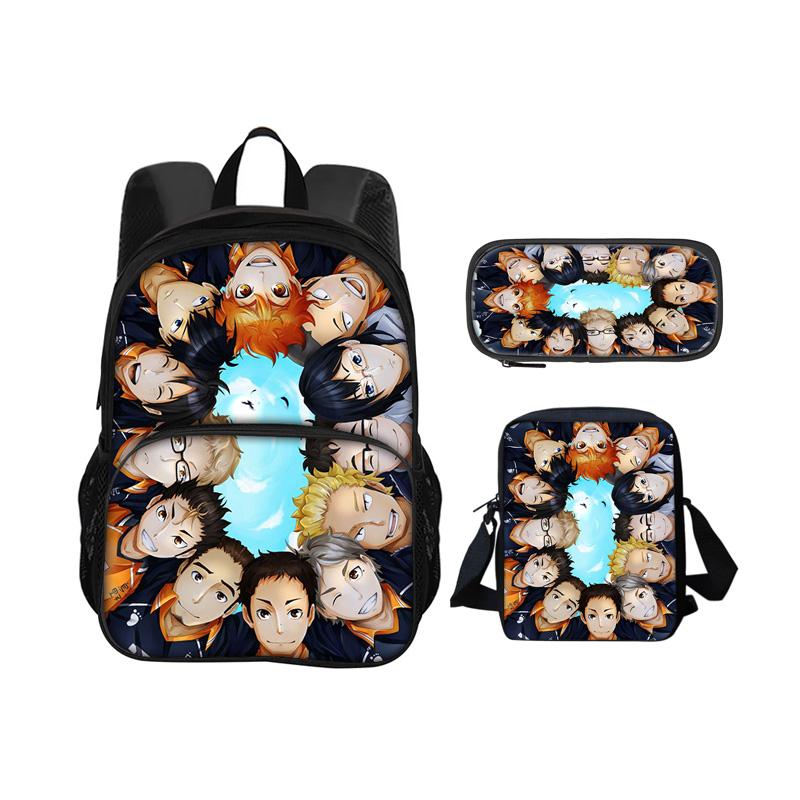 Haikyuu Round Front Carrier, Daily Pack, Pen Bag, Ice Bag, 3Pcs Set Patterned New Style, Best Birthday Gift for School Boys Plus Girls