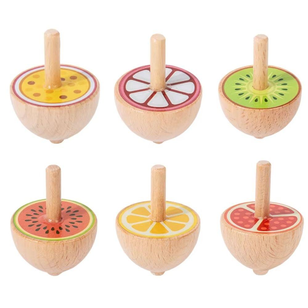6 Stück/Set Naturholz Drehkreisel Spielzeug Cartoon Tier Holzkreisel Set Kinder