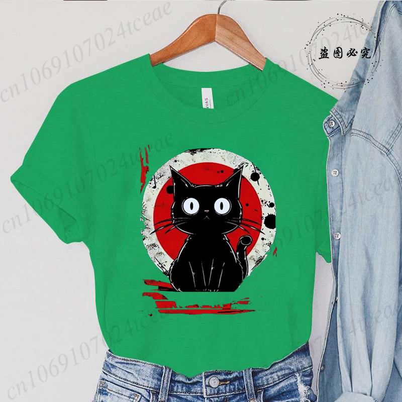 Kawaii Women Tees Cat Japanese Black Anime Cat T Shirt T-Shirt Kawaii Clothes Shirts for Women Tops Graphic T Shirts Camisetas