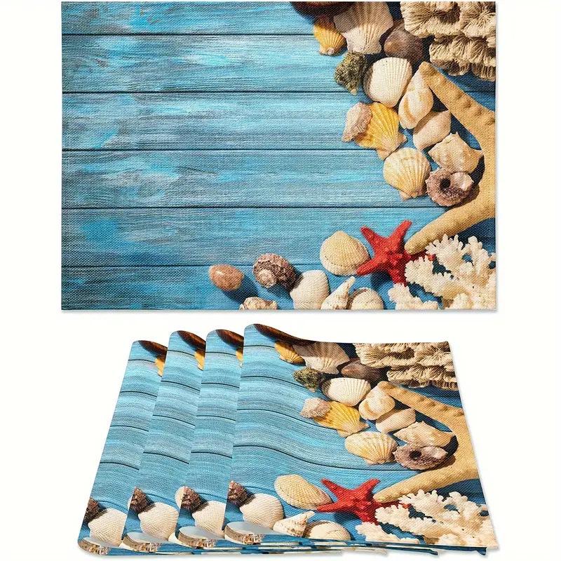 Seashell Summer Beach Placemat: Blue Ocean, Stain-Proof, Heat-Resistant Table Decoration.