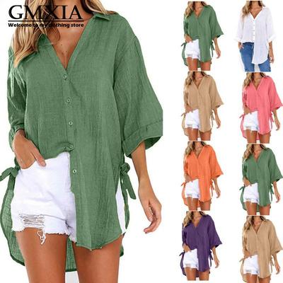 Bluse e Camicie da Donna Moda Casual Tempo Libero Colore Unico Stampa Manica Lunga Collo a Polo