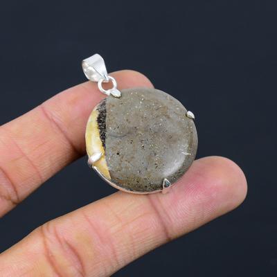 925 Sterling Silver Septarian Stone Root Chakra Bezel Art Deco Pendant Jewelry