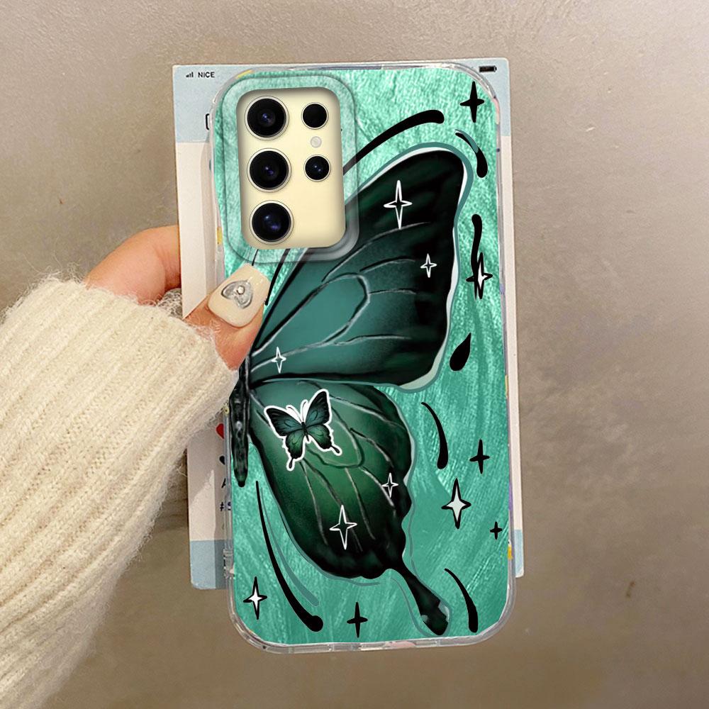 Luxury Laser Silver Butterfly Texture Phone Case for Samsung Galaxy S25 S24 S23 S22 S21 FE Plus Ultra Shell Silicone Back Cover