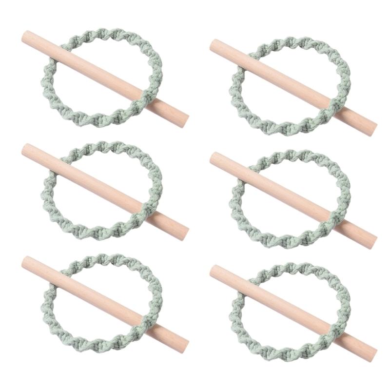6Pcs Set Nordic Solid Wood Stick Thick Cotton Rope Simple Binding Rings Bedroom Living Room Decoration Curtain Buckles