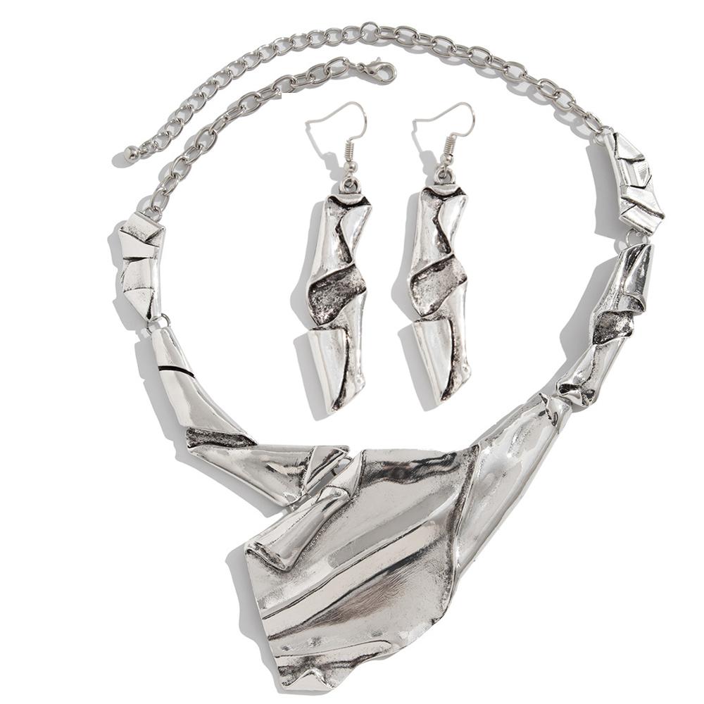 Geometric Necklace Set Exaggerated Pleated Alloy Chain Personalised Irregular Fashion Party for Women