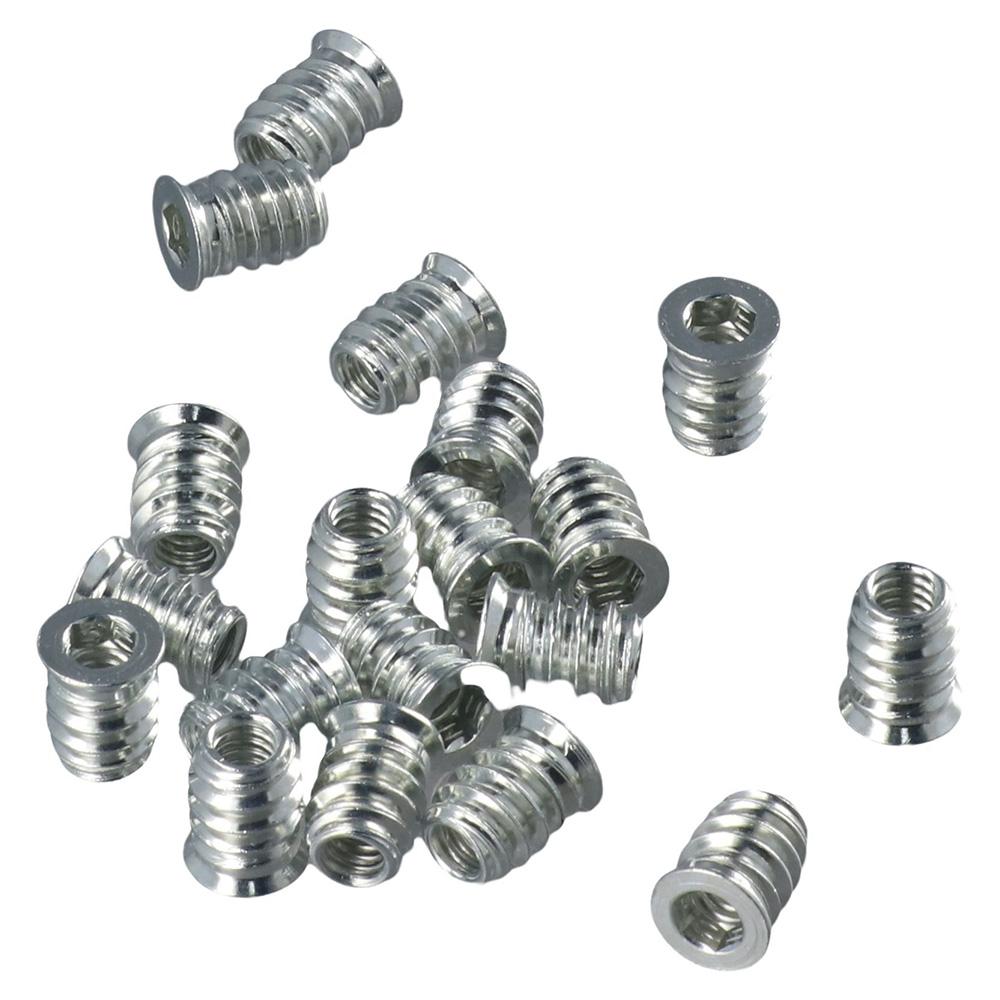 

40 шт. 1/4-20 x 15 мм резьбовая вставка из цинкового сплава, деревянные гайки, мебельный крепеж, шестигранный привод, дерево