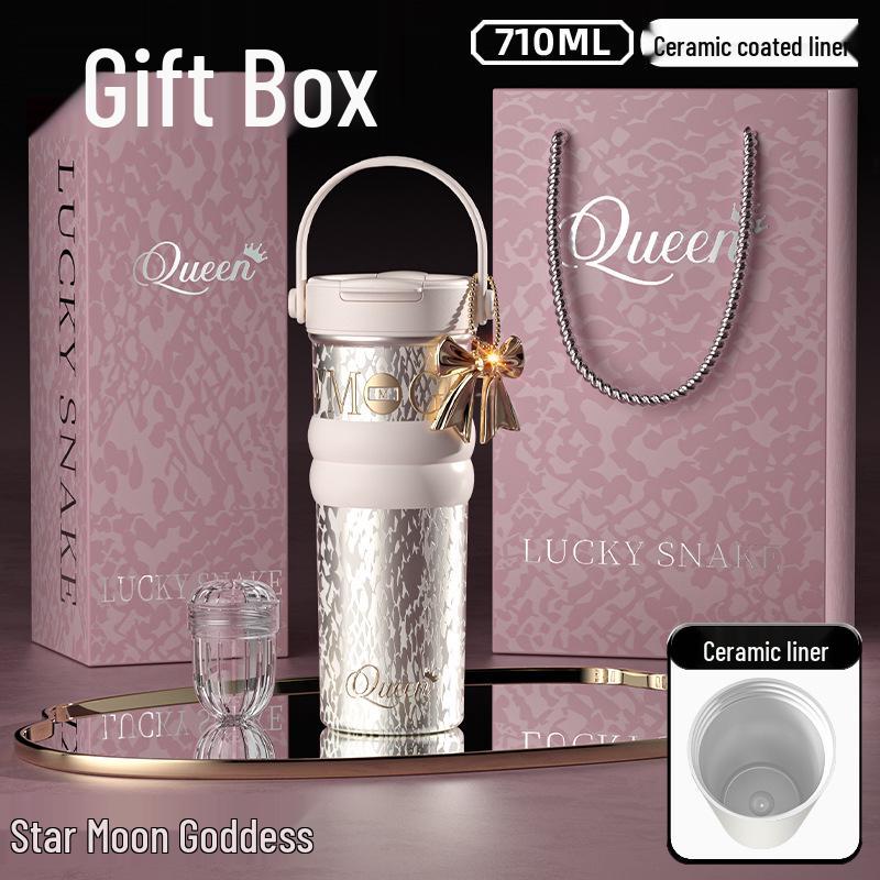 Women's Large Capacity Insulated Fruit Tea Cup with Ceramic Liner