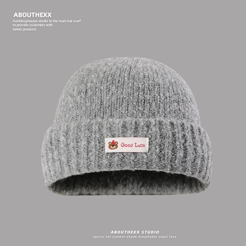 New Autumn and Winter Big Head Warm Hat for Women Showing Face Small Knitted Hat Outdoor Casual Ear Protection Cold Hat Men Pull Out Hat