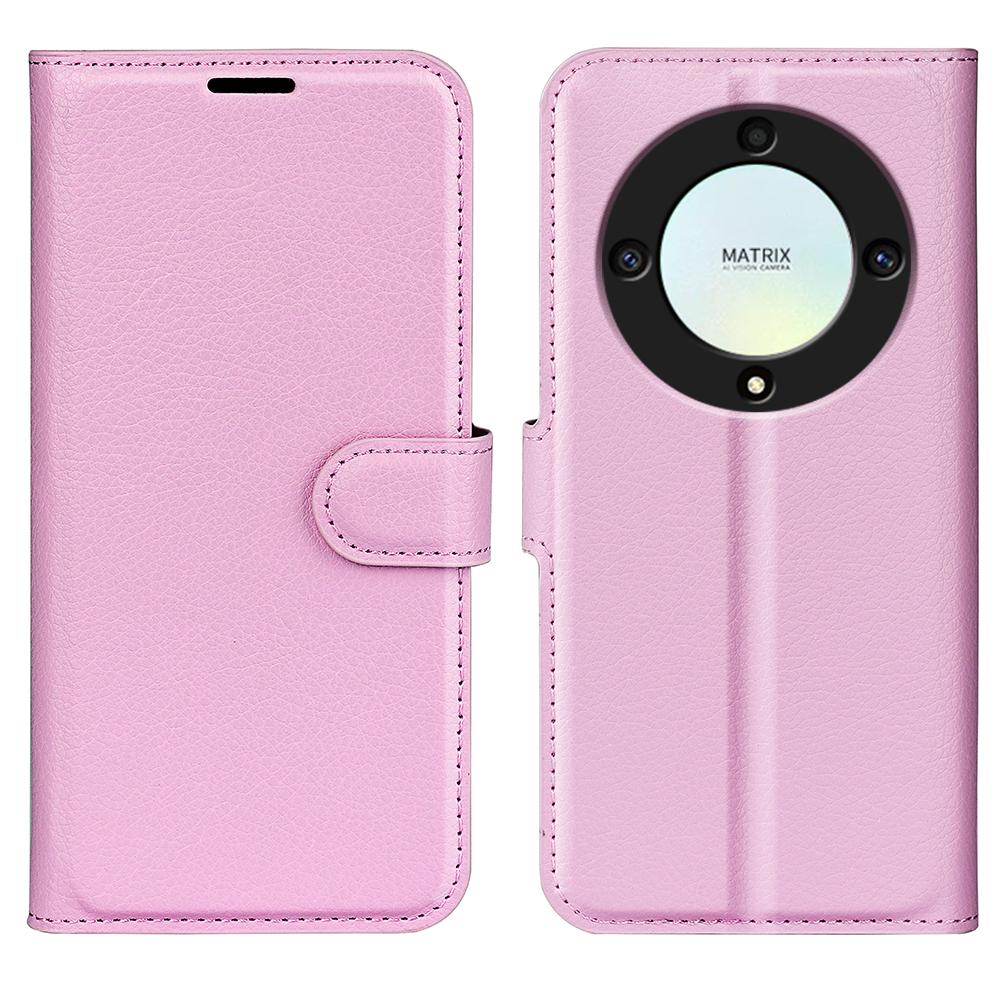 

For Honor X9a 5G Leather Phone Case Stand Wallet Litchi Texture Full Protection Phone Cover Pink