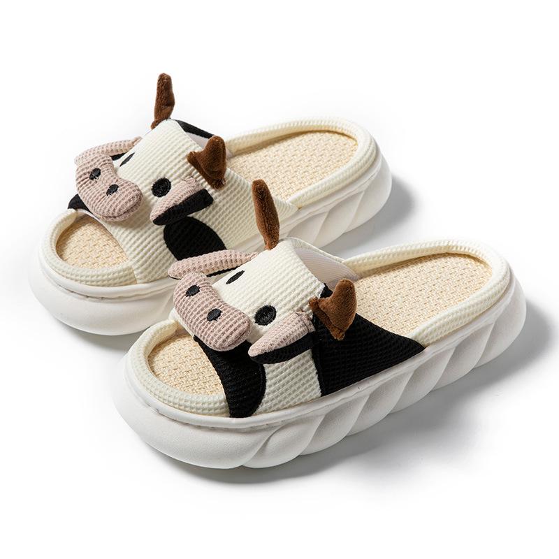 Cute Couple's Linen Slippers: Women's Summer Non-Slip, Thick-Soled, Sweat-Absorbent, Silent Cotton; Four Seasons Men's Style Included.