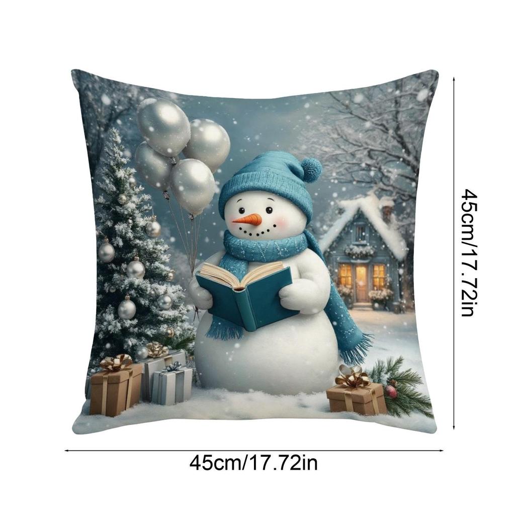 Christmas Embroidered Pillow Covers Set of 4 Santa Deer Snowman Cushion Cases Winter Holiday Sofa Decor (No Insert)