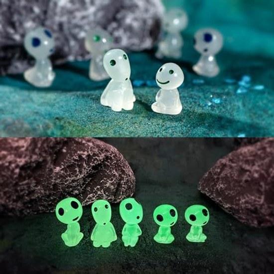 Kodama Glow-in-the-Dark Mononoke Figure 15 Pieces Night Light Cute Miniature DIY Garden Bonsai Aquarium Object Moss Terrarium Pot Decoration Glows