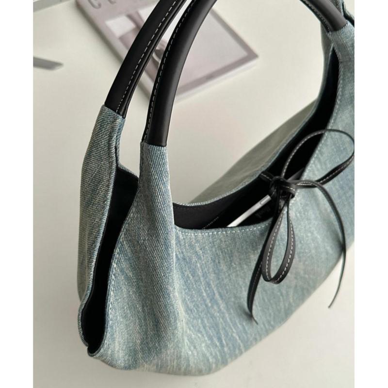 Vintage Bow Denim Handbag Women New Harajuku Patchwork Chic Casual Shoulder Bags Ladies Hot Girls Blue Underarm Bag