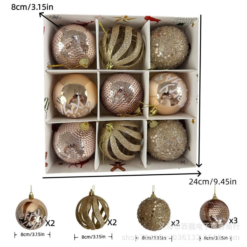 8CM Painted Glitter Christmas Ball Set Irregular Hollow Hanging Ornaments